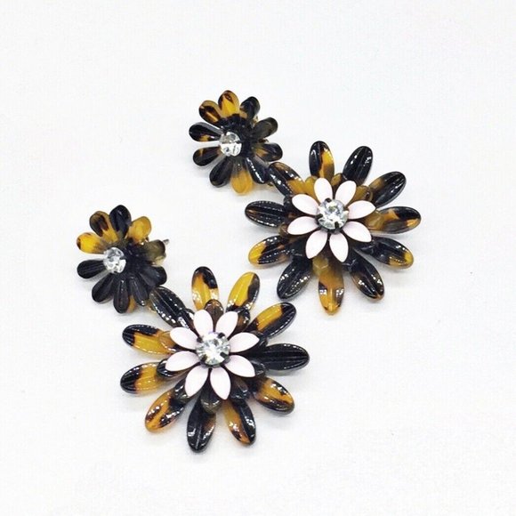 J. Crew Jewelry - J Crew Flower Rhinestone Tortoise Dangle Earrings
